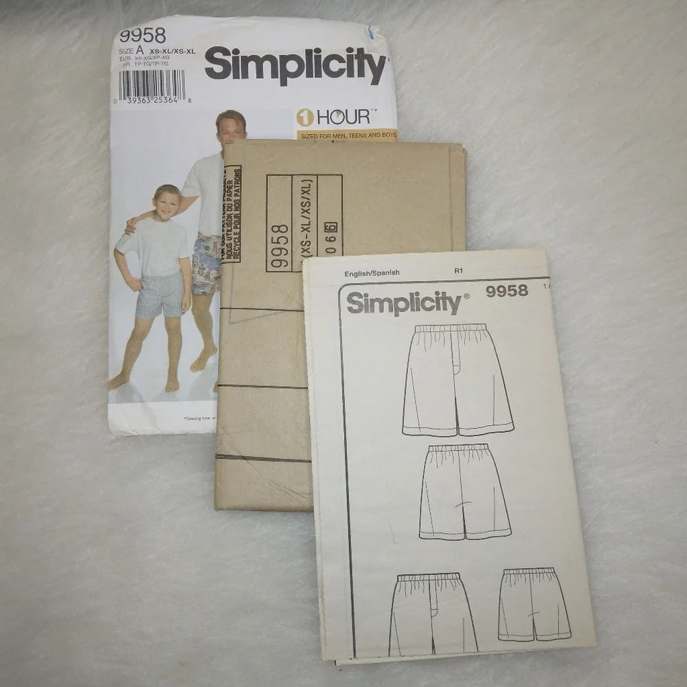 SIMPLICITY 9958 Boy's and men's boxer shorts, 1 hour Boy's xs-xl, men's xs-xl